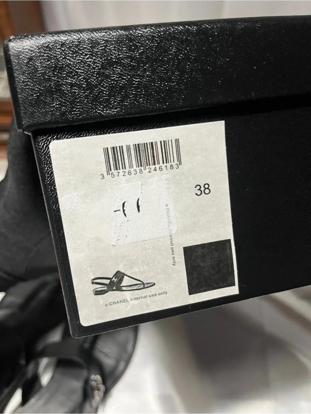 CHANEL Black Leather Thong Sandals with CC Medallion